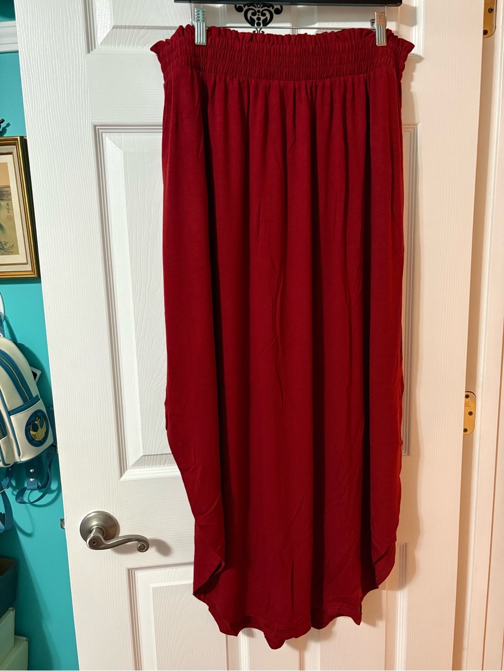 Women's Plus size, Red Elastic-Waist slit sides Maxi Skirt